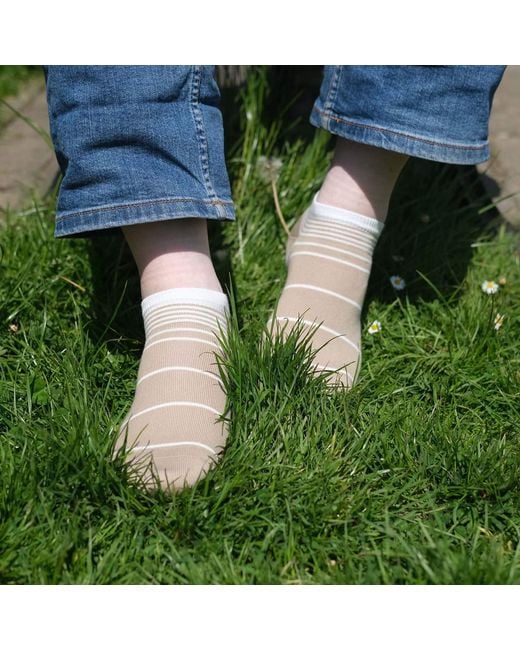 Peper Harow - Made in England Green Retro Stripe Cream & Thin Stripe Trainer Socks Bundle for men
