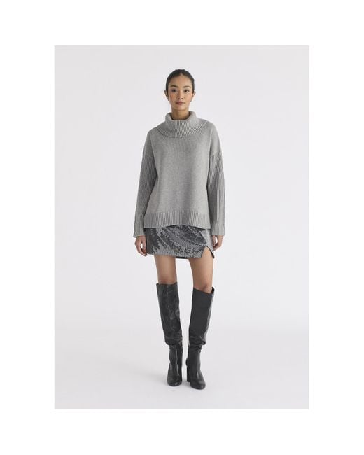 Paisie Gray Polo Neck Jumper With Ribbed Details