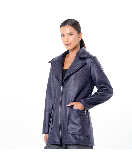 Metamorph Blue Croc-Effect Faux Suede Jacket