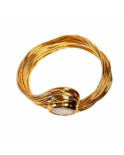 By Ozge Metallic Cleopatra Pearl Wave Plated Adjustable Cuff Bracelet
