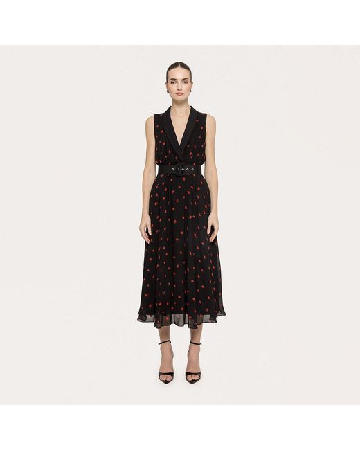 Nissa Black Belted Viscose A-Line Dress