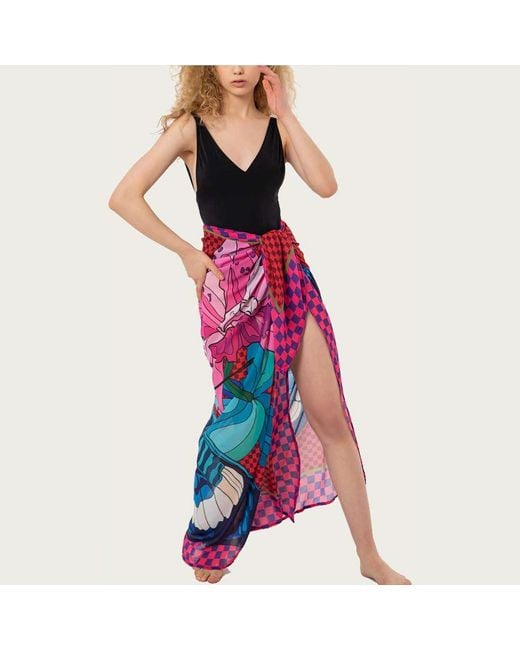 LOVEIST STORE Red Floren Butterfly Printed Pareo Sarong