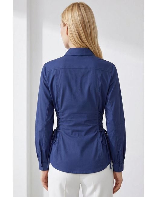 Exquise Blue Arcene Fitted Waist Balloon Sleeve Shirt