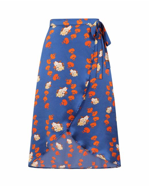 Sophie Cameron Davies Blue Floral Silk Wrap Skirt