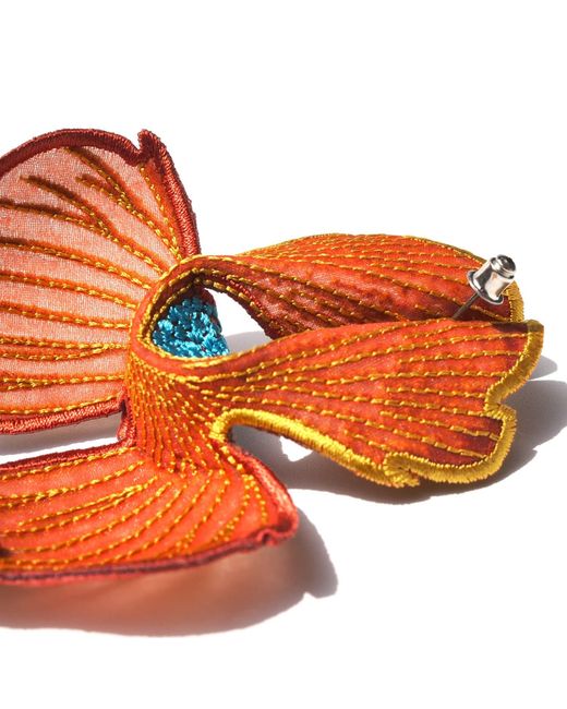 Nana Watanabe Orange Neutrals Click Flora Folded Dimensional Embroidered Earrings