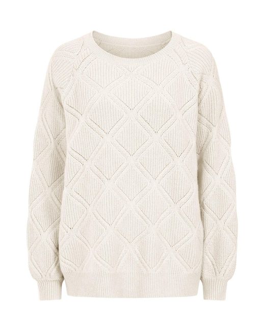 Loop Cashmere White Diamond Stitch Sweater