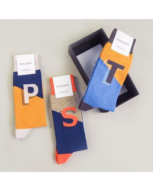 Peper Harow - Made in England Blue Alphabet Socks – T for men