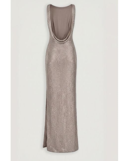 Nocturne Brown Neutrals Sequin Open Back Maxi Dress