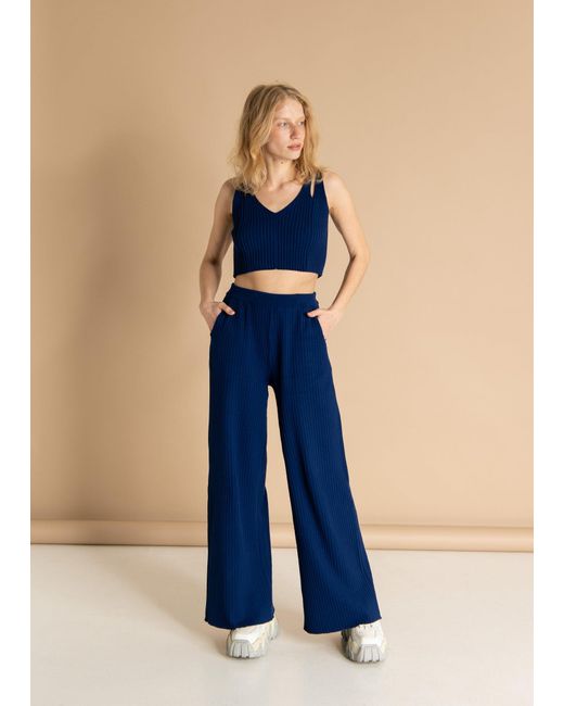 SALANIDA Blue Donna Ribbed Crop Top