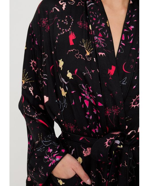 Lily and Lionel Black Corina Kimono Style Love Letter Print Robe