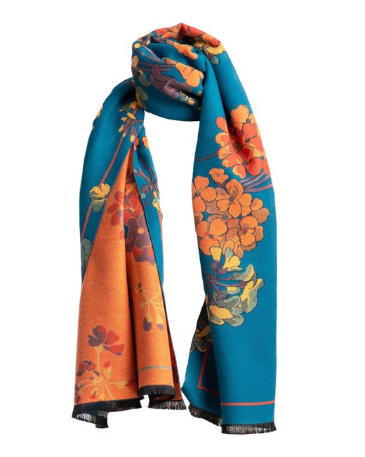 Saachi Blue Two Tone Floral Reversible Scarf