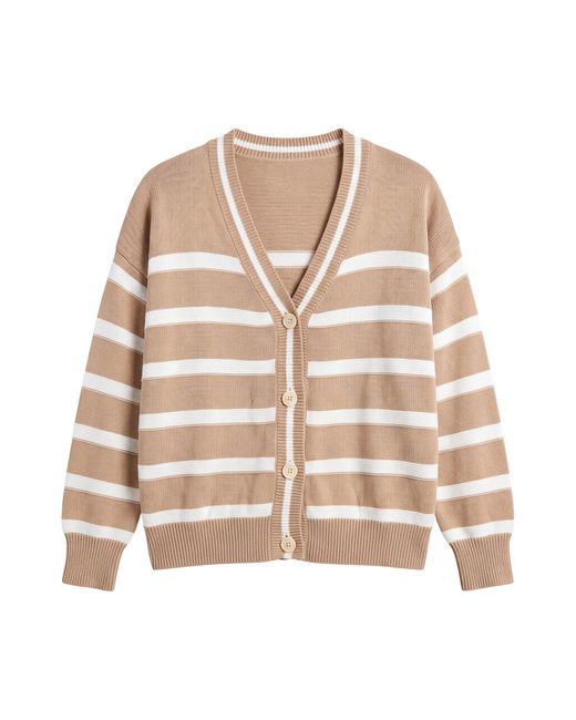 Brodie Cashmere Natural Reverse Stripe Cardigan