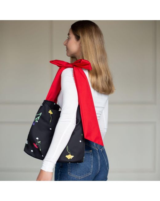 RainSisters Red Cosmic Bloom Bow Tote Bag