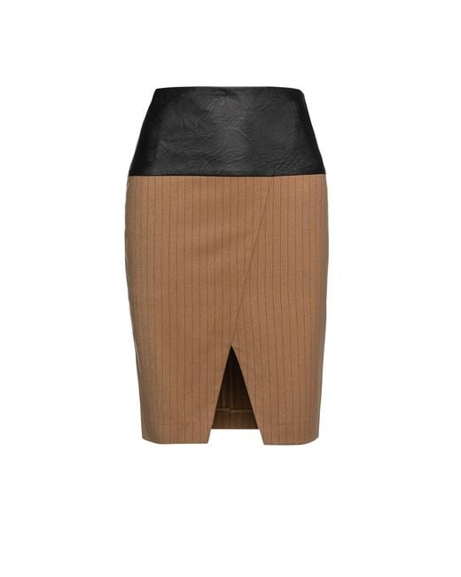 Conquista Brown Camel Striped Pencil Skirt By Si Fashion