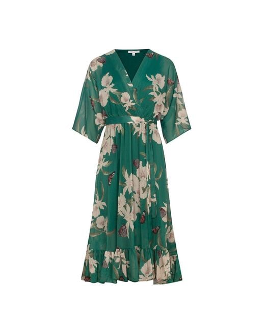 Urban Touch Green Floral Kimono Wrap Midi Dress