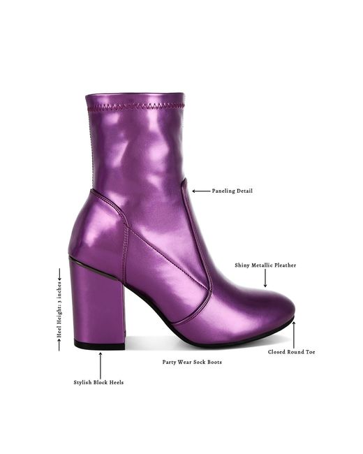 Rag & Co Purple Tirana Metallic Pleather Sock Boots