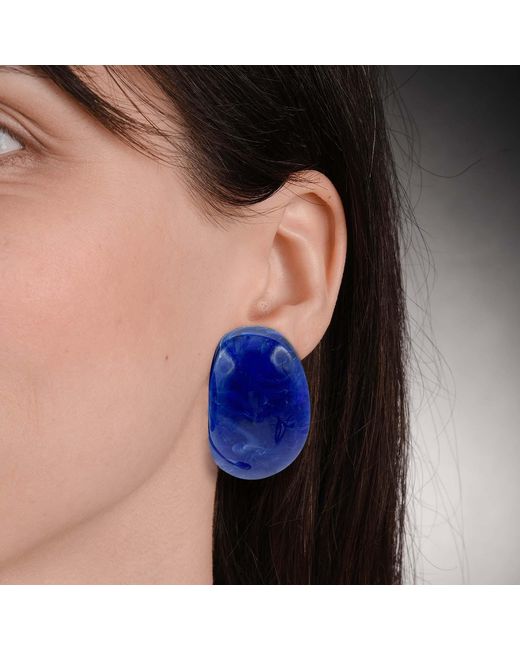 Michael Nash Jewelry Blue Merrie Marbled Resin Semi Hoop Clip On Earrings