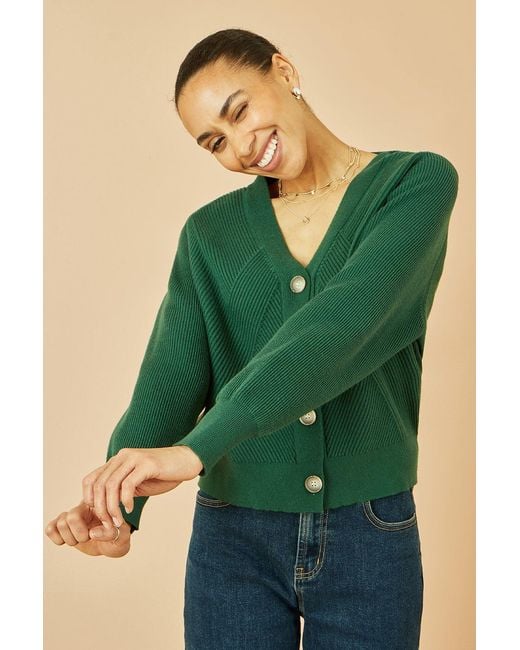 Yumi' Green Relaxed Fit Cardigan With Stitch Detail