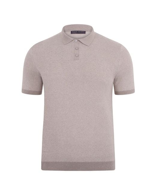 Paul James Knitwear Gray Lightweight Cotton Pietro Two Tone Textured Polo Shirt for men