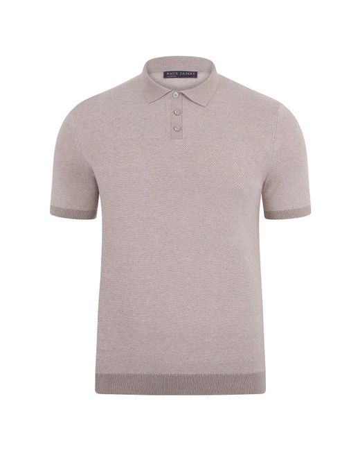Paul James Knitwear Gray S Lightweight Cotton Pietro Two Tone Textured Polo Shirt for men