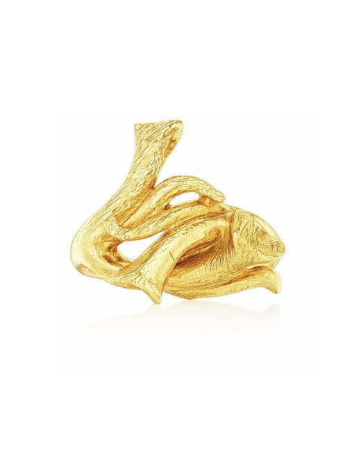 Unaloe Metallic Plated Statement Ring For – Sculptural Floral Botanical Design, Handmade Artisan Jewelry Gift