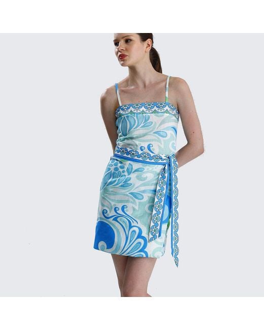 LOVEIST STORE Blue Venice Printed Camisole & Wrap Skirt Co-Ord Set