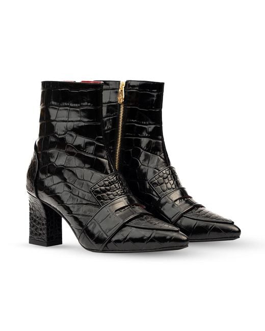 Rosamund Muir London Black Luciana Shiny Crocodile Print Loafer Boots