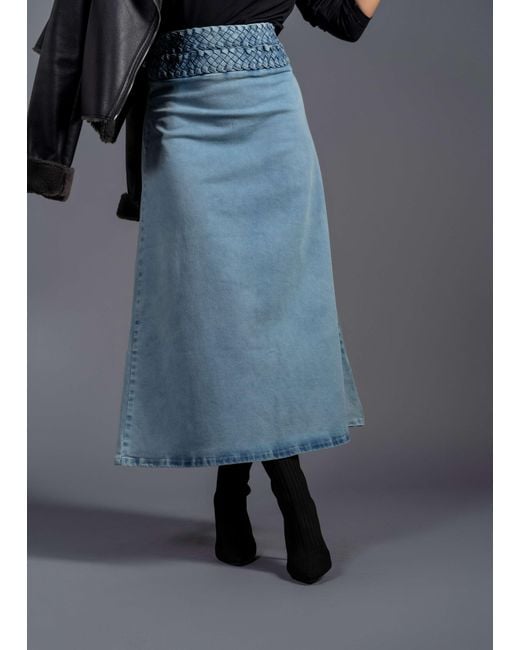 Esther Saadia Blue Elizabeth Highwaisted Braided Stretch Denim Skirt