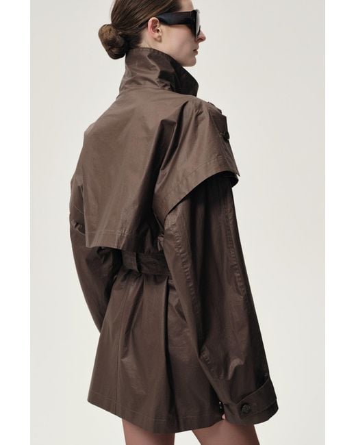 FRONT ROW SHOP Brown Lisa Cape Trench Dark Cherry