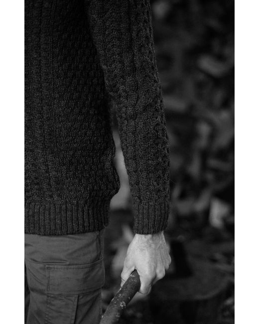 Paul James Knitwear Blue Fisherman's British Wool Johnson Cable Jumper for men