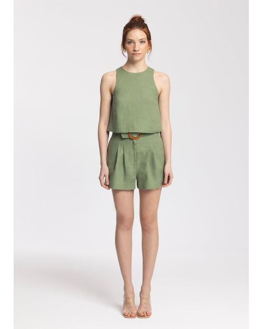 Monlicia Green Lena Linen Top