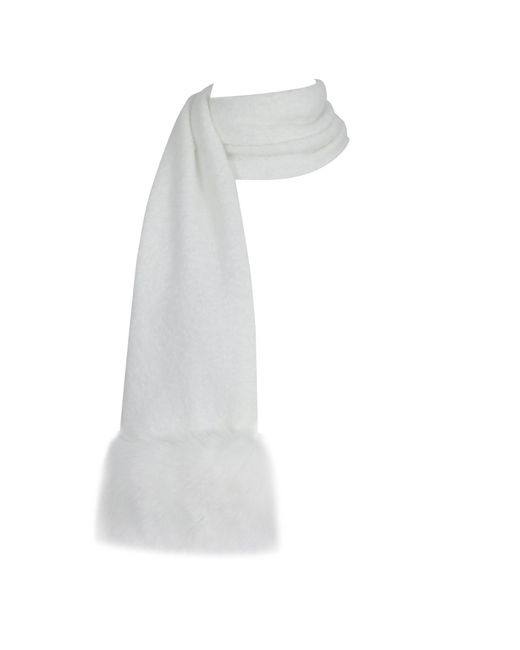 Miss Circle New York White Selma Wool-Blend Ribbed Knit Scarf
