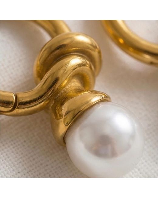 Divine Aria Metallic Pearl Knot Huggie Hoop Earrings