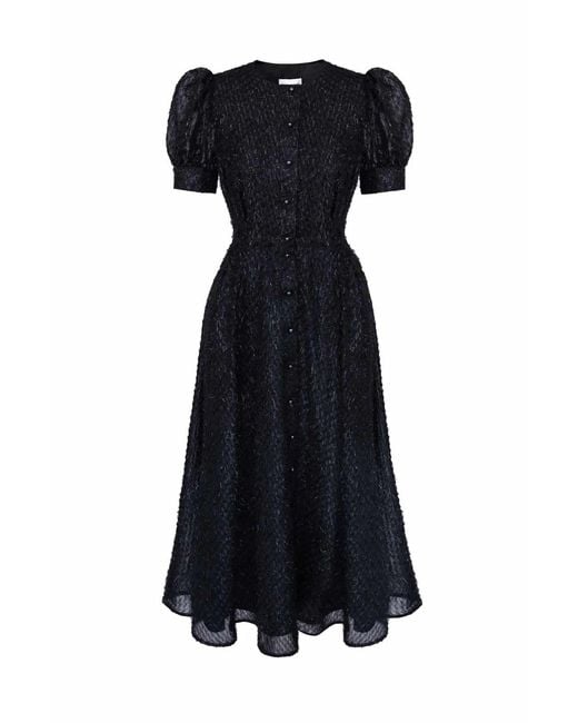 POST MERIDIEM Black Sequin Button Front Midi Dress