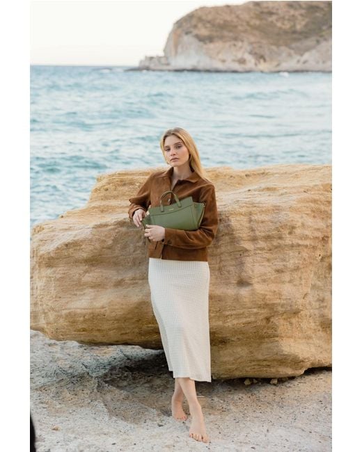 Saonara Brand Green Mini Shopping Bag Khaki Leather
