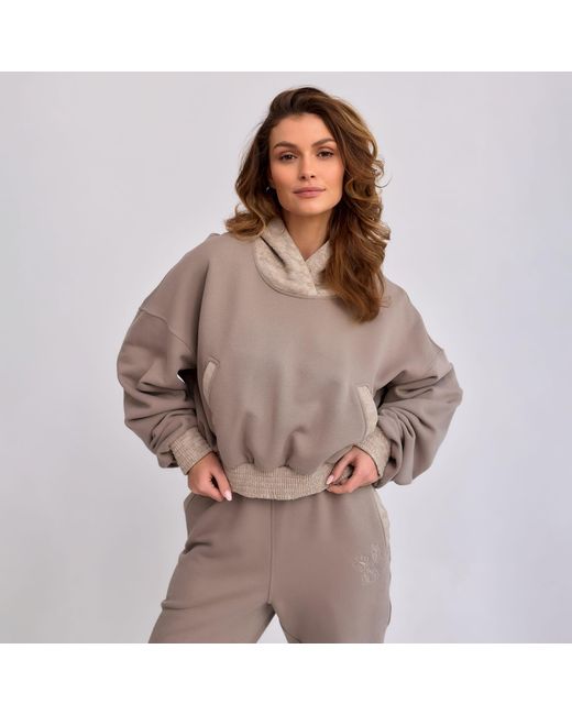 Mandragora Pink Neutrals Cotton Sweatshirt With Jacquard Detailing