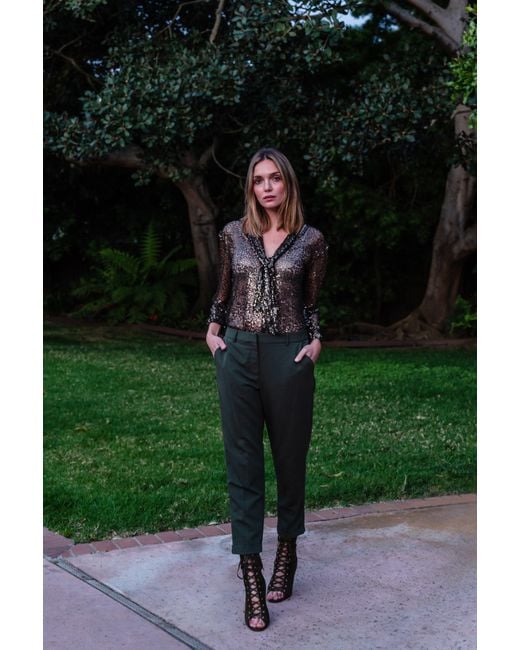 Jennafer Grace Green Haze Sequin Tie Front Blouse