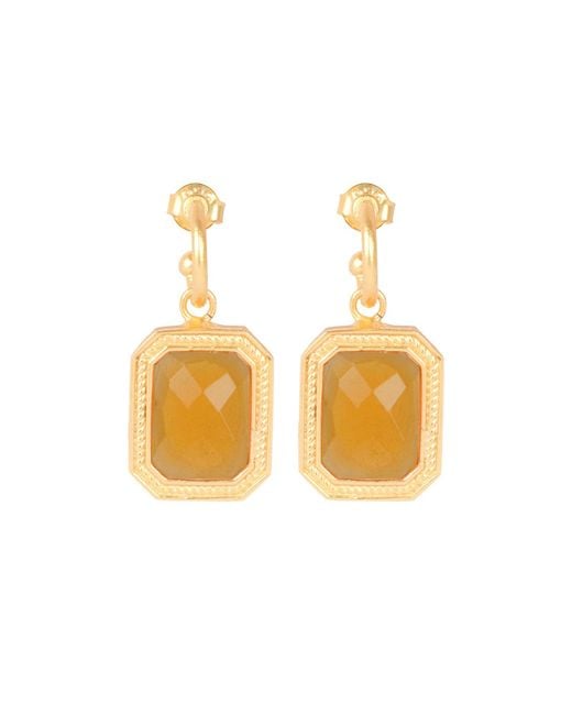 Lila Rasa Metallic Rectangular Citrine Crystal Hoops