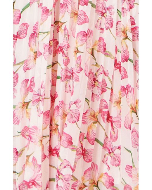 Yumi' Pink Neutrals Orchid Floral Pleated Wrap Maxi Dress