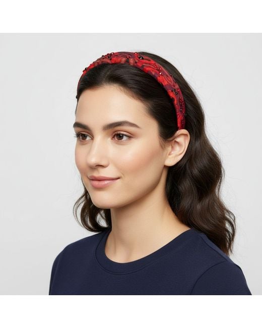 Janara Jones Red Snakes Print Satin Rhinestone Embellished Headband