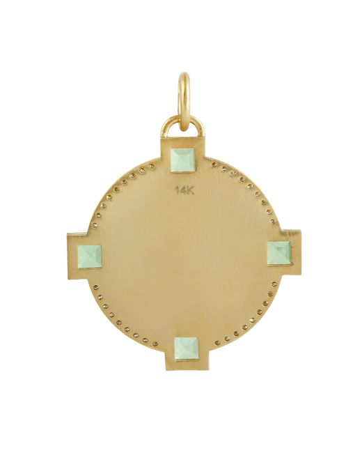 Artisan Green 14k Gold In Bezel Set Tsavorite Gemstone & Pave Diamond Club Charm Pendant