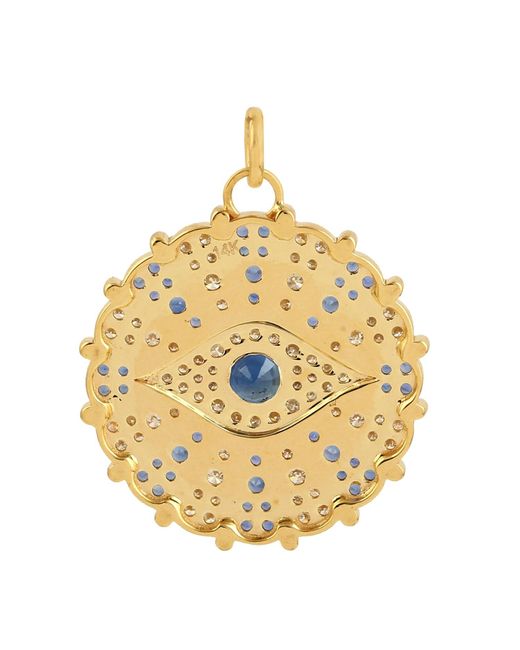 Artisan Metallic Blue Sapphire Pave Diamond Evil Eye Pendant 14k Yellow Gold Enamel