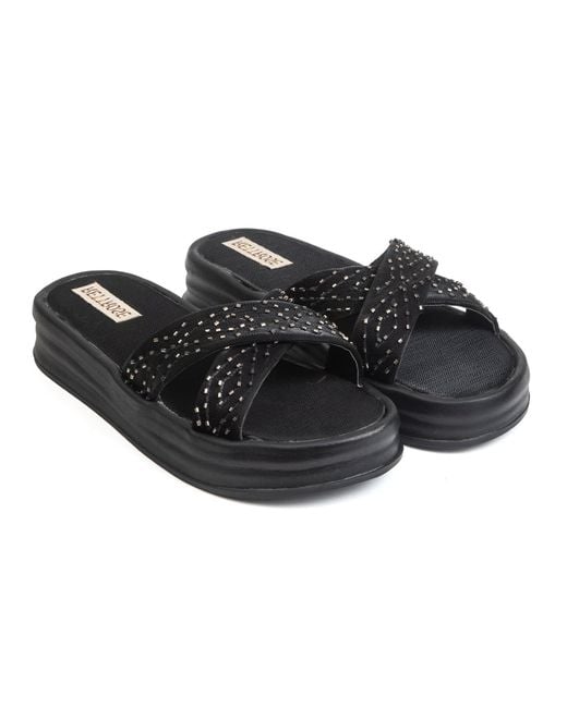 Rettrose Black The Shiloh Luxury Cross Over Embellished Slides