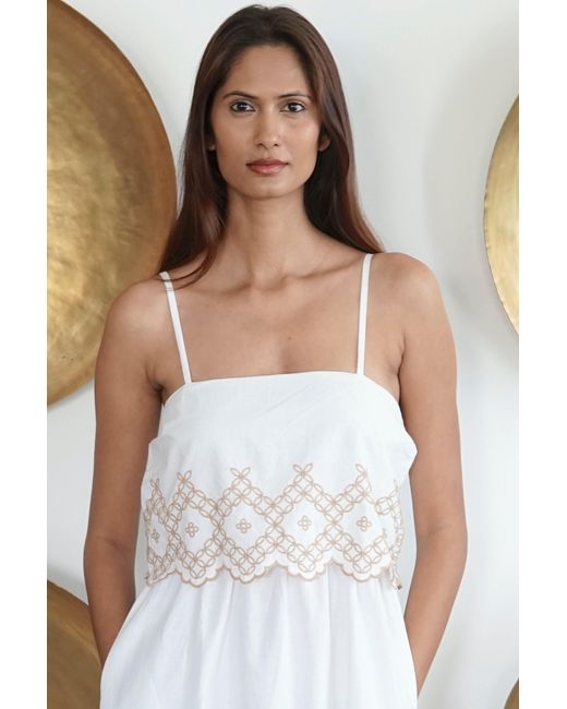 La Mandarine White Embroidered Summer Maxi Dress With Pockets Elena