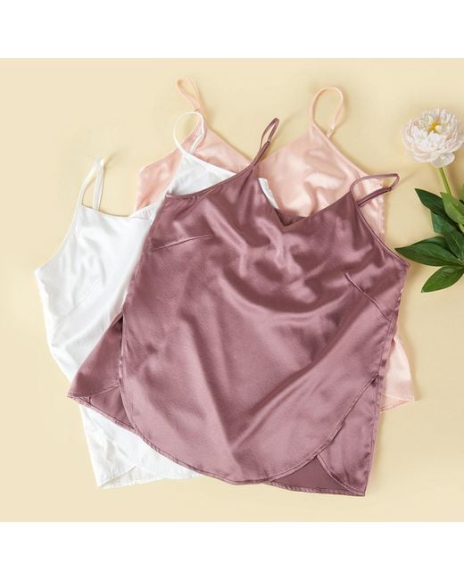 Soft Strokes Silk Purple Pure Mulberry Silk Petal Camisole, V Neck Spaghetti Strap Silk Charmeuse