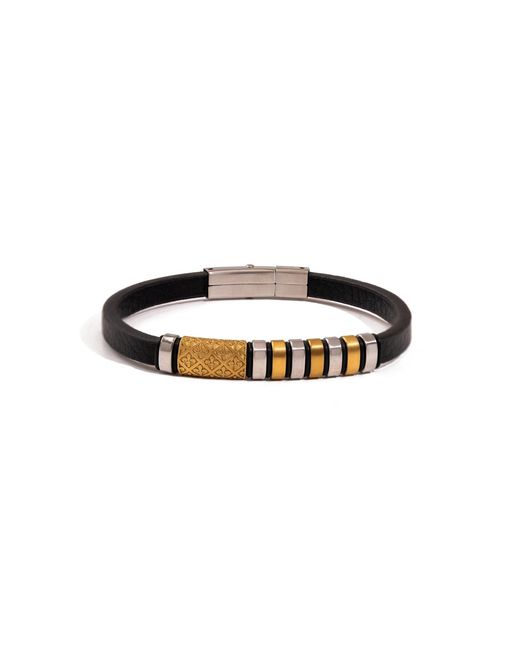 Ebru Jewelry Brown Fleur-De-Lis Dual Tone Leather Bracelet for men