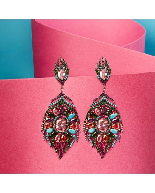 Latelita London Multicolor Peacock Colourful Gemstone Earrings Rose Gold
