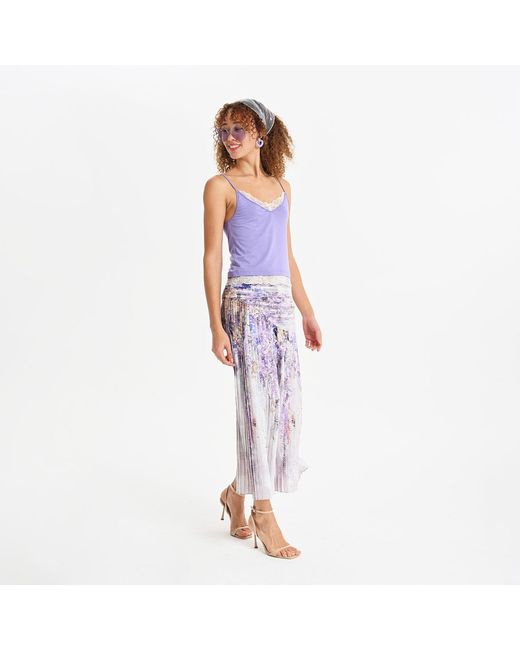 Lalipop Design Purple Abstract Floral Print Pleated Midi Skirt