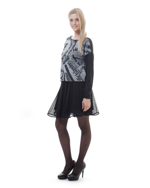 Conquista Black Print & Sheer Low Back Top