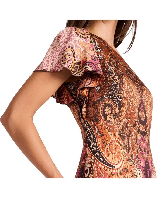 Santorelli Yellow Neutrals Grazia Flutter Sleeve Sheath Dress